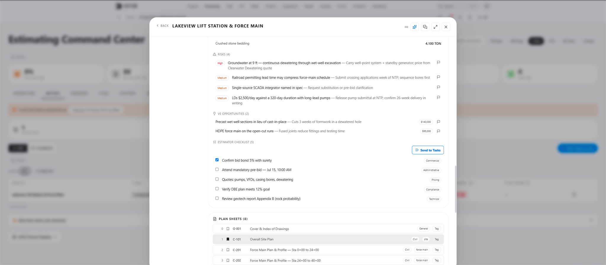 Estimating and bid analysis in Datum