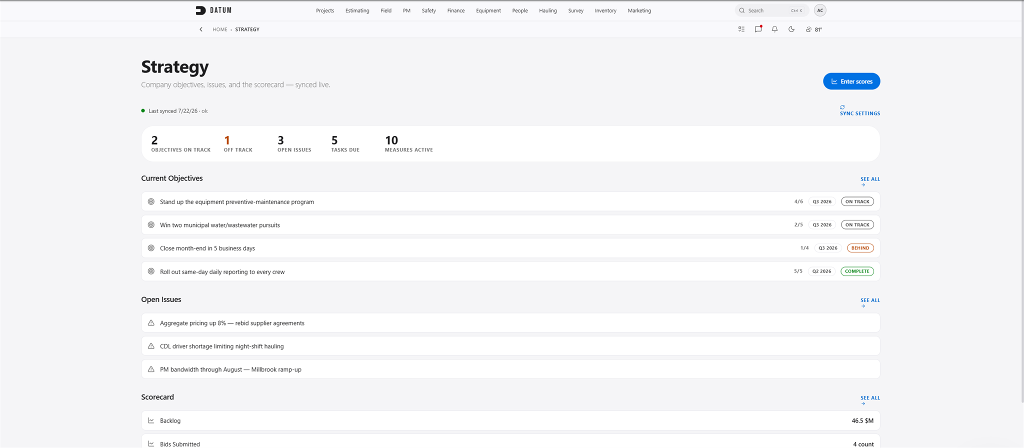 Strategy hub in Datum