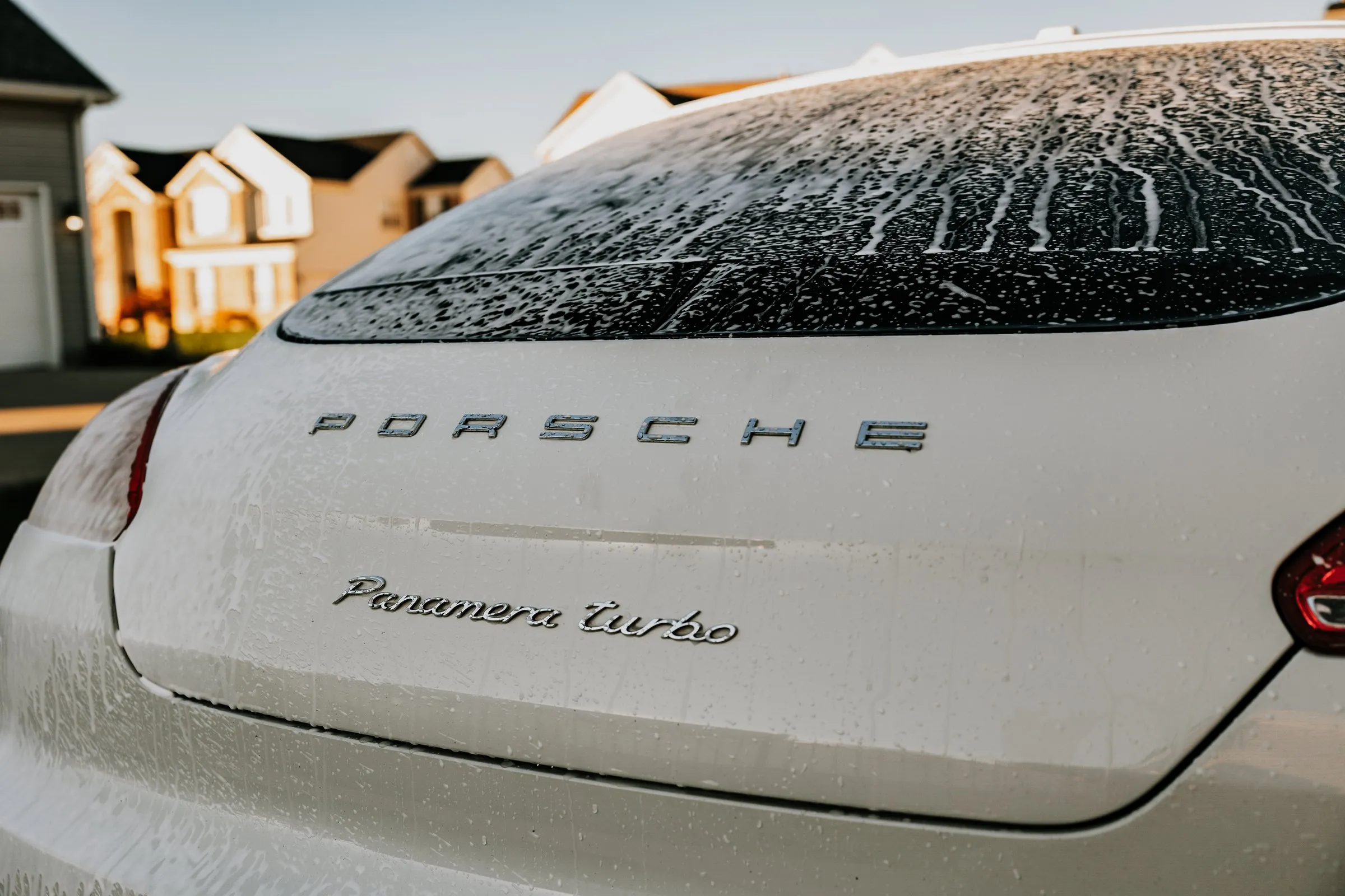 Foam sheeting across the Panamera Turbo badge