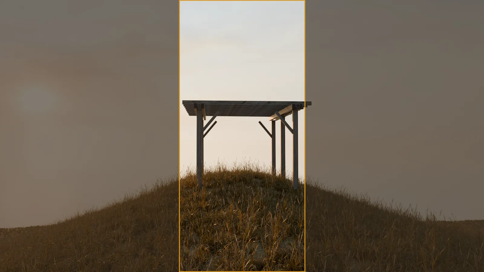 The 16:9 master frame with the narrower vertical phone crop marked on it.