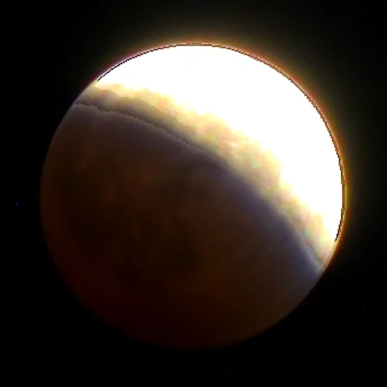 The moon at 22:20, the shadow across half the disc.